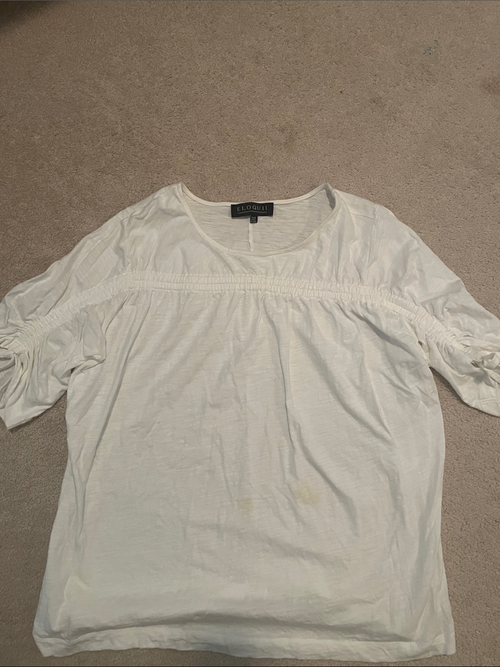 Eloquii Cream Short-Sleeve Gathered Yoke Top